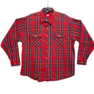 VINTAGE Prentiss Outdoors Flannel Shirt Mens L Long Sleeve Red Plaid Button Up